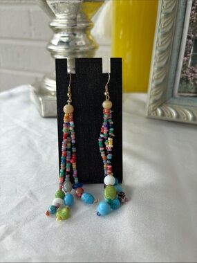 Handmade Multicolor Beaded Dangle Earrings - Boho Chic